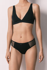 Women'secret Black cotton and plumetis wide panty black