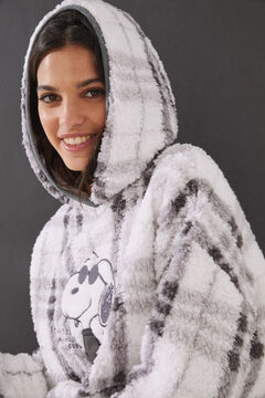 Womensecret Fleece-Pyjama Snoopy Karomuster Weiß