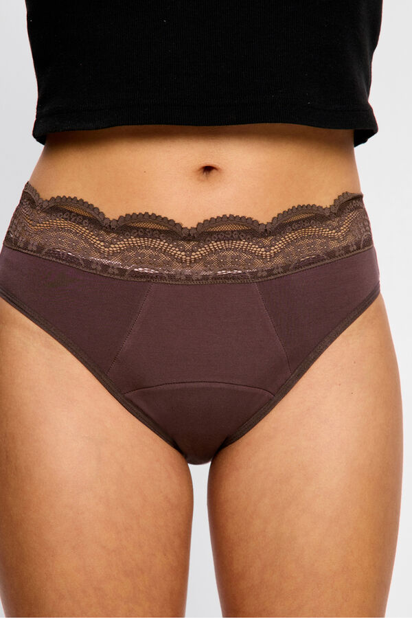 Modibodi Braga Menstrual Encaje Alta Bamb&uacute; Flujo S&uacute;per Mahogany marr&oacute;n