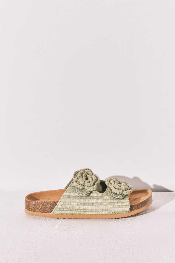 Women'secret Green raffia crochet flower bio sandals beige