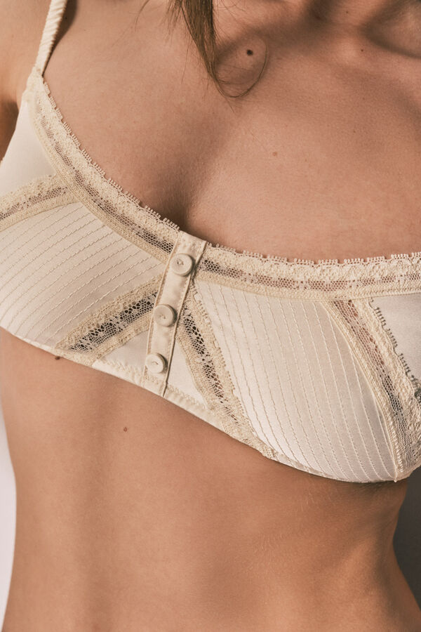 Women'secret NATURAL triangle satin bra in Yellow printed