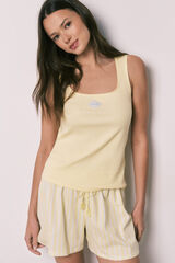 Women'secret Yellow cotton short pyjamas with square neckline printed
