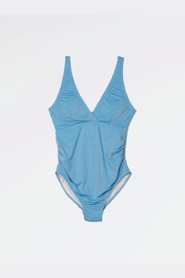 Ohma Lurex maternity crossover neckline swimwear blue