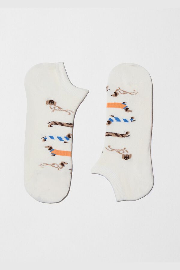Besocks Calcetines tobilleros perritos algod&oacute;n org&aacute;nico marfil