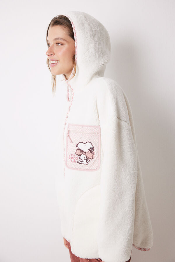 Womensecret White short faux shearling robe pink