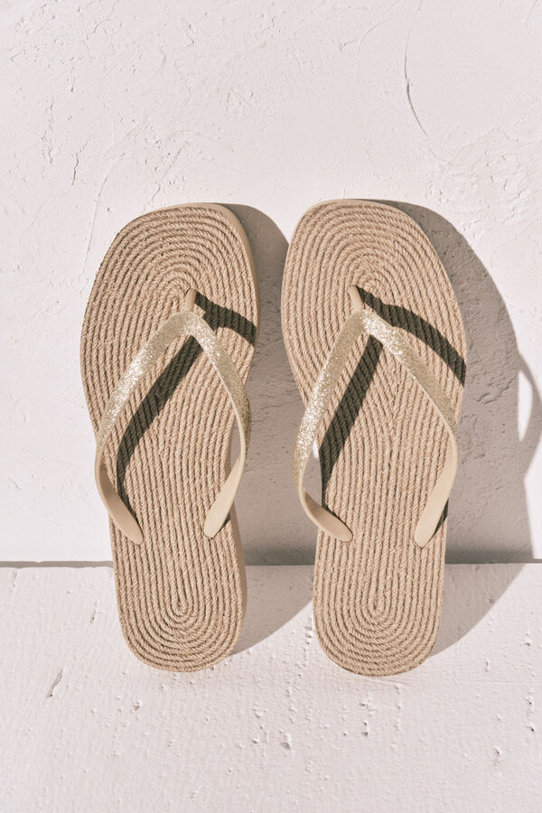 Women'secret Jute effect shimmer sandal yellow