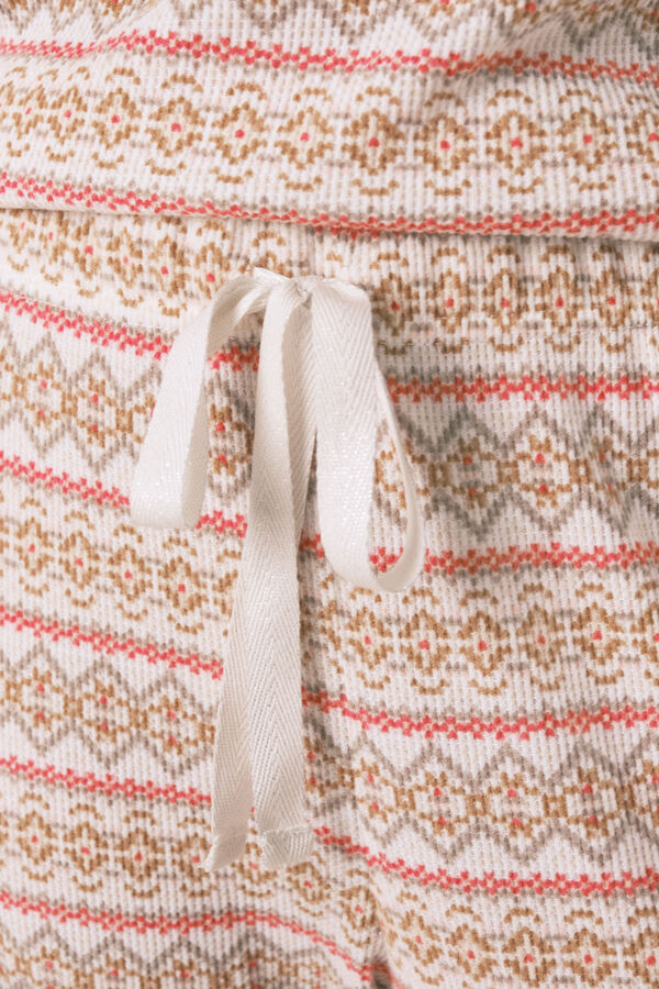 Women'secret Pijama largo textura gofre afelpado cenefas Mafalda  marfil