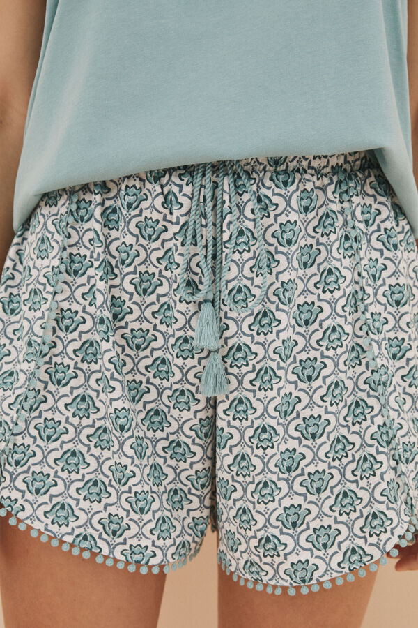 Womensecret Kurzer Pyjama 100 % Baumwolle überkreuzte Träger hinten Blau Blau