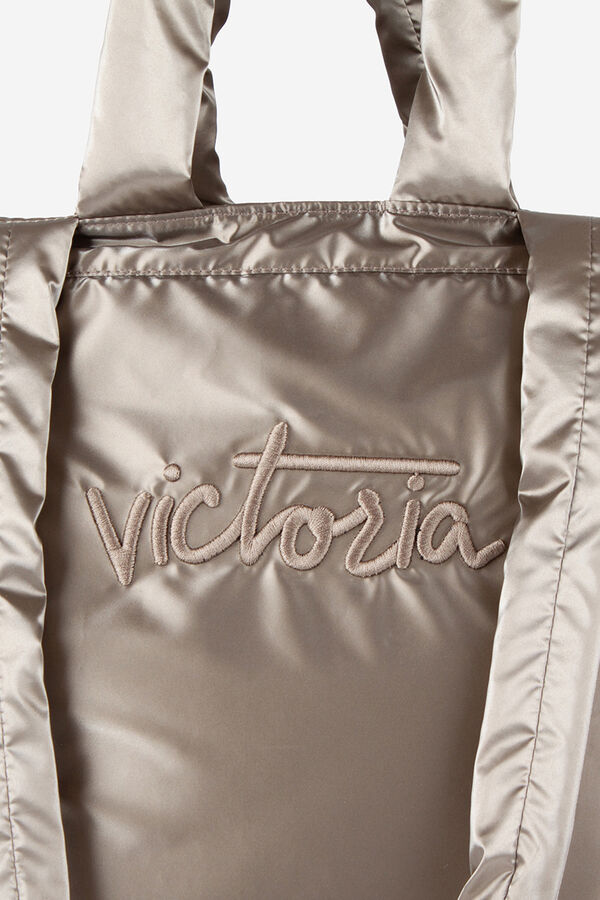 Victoria Sacola de compras em nylon acolchoado met&aacute;lico amarelo