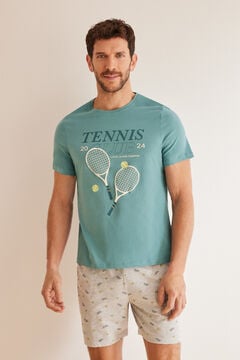 Womensecret „Tennis Club” mintás férfipizsama 100% pamutból zöld