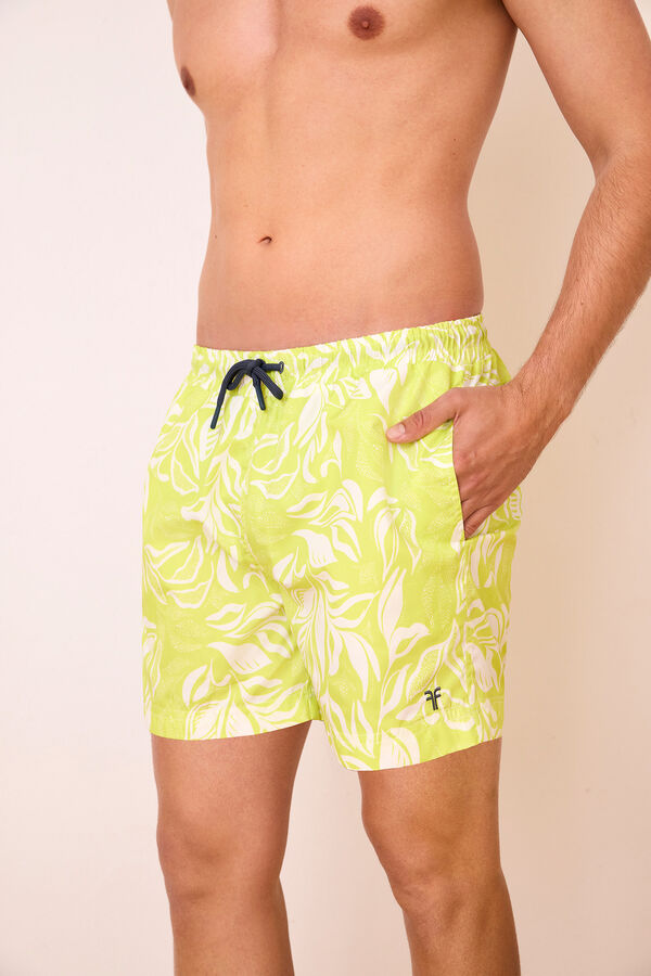 Promise Lime leaf print men's swimwear white