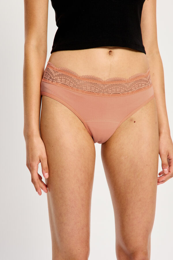 Modibodi Braga Menstrual Encaje Bamb&uacute; Flujo Abundante Peach coral