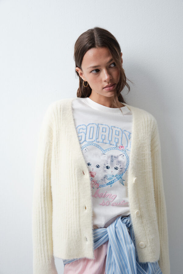 Women'secret Cardigan en tricot jaune imprim&eacute;