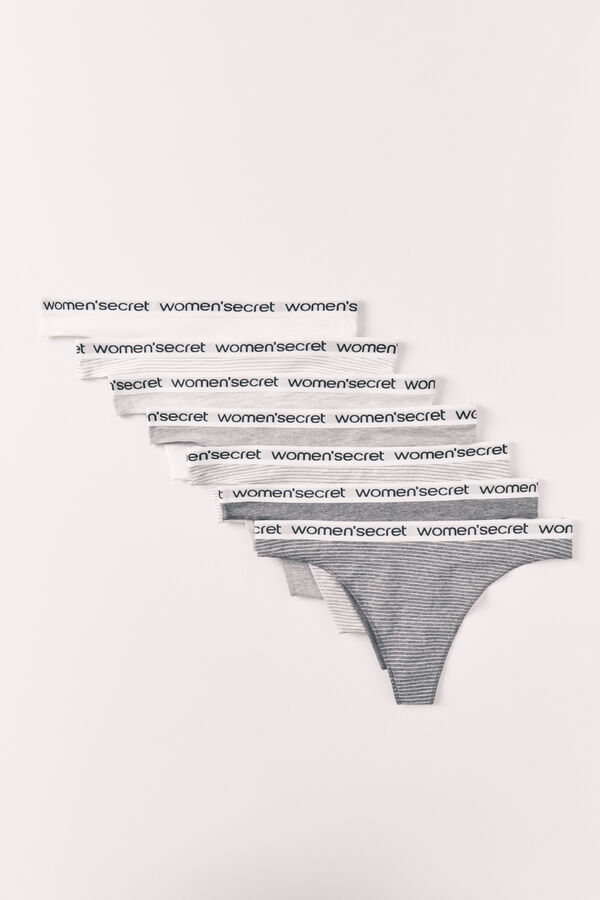 Women'secret 7-pack cotton striped logo thongs white