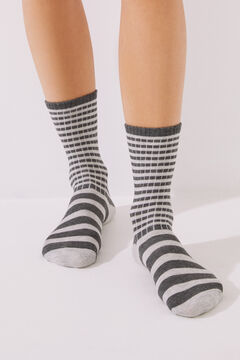Womensecret Grey striped cotton socks grey