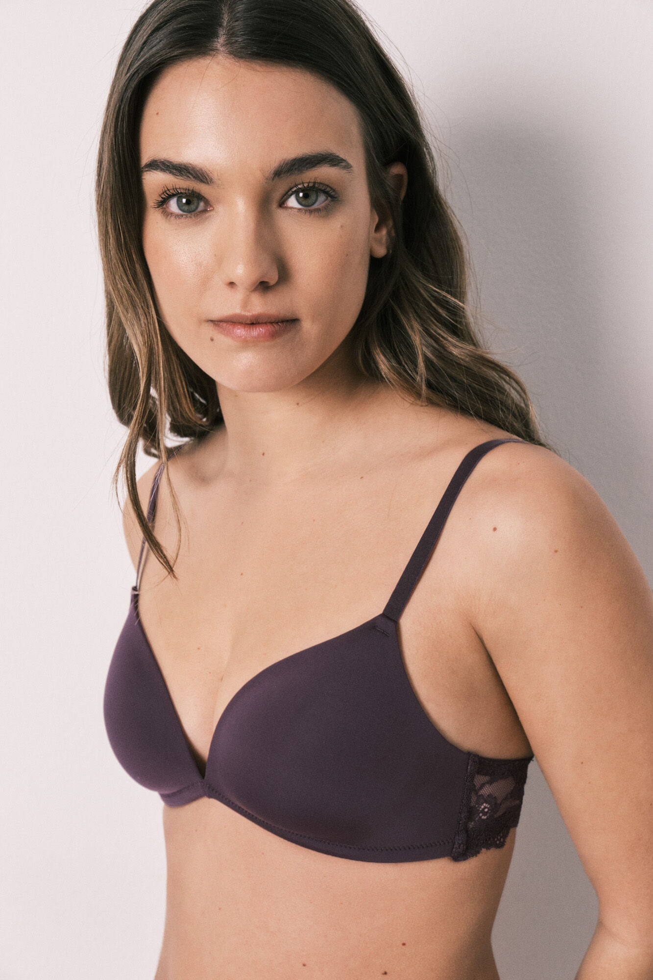 Women'secret Purple triangle lace padded bra CHARMING"