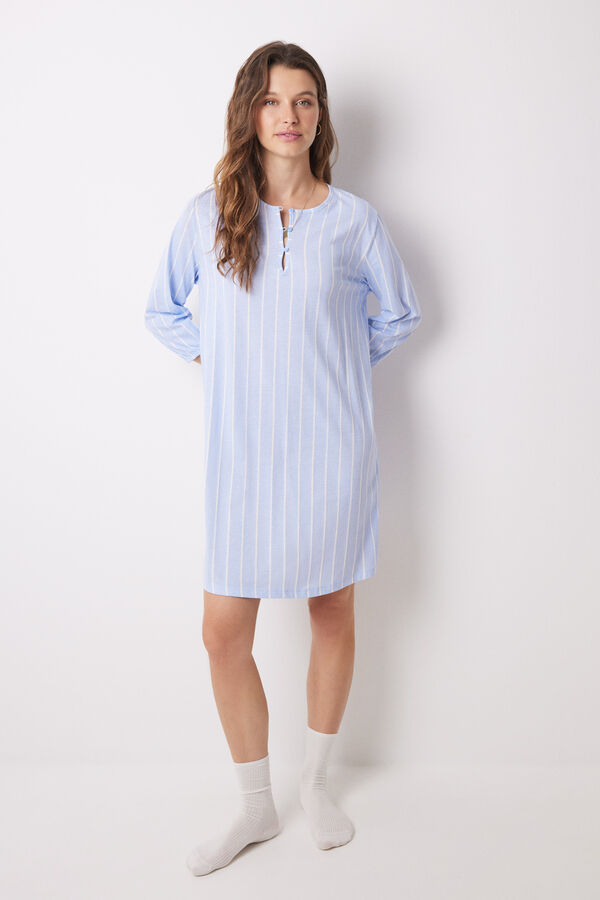 Womensecret Camisa de dormir curta 100% algodão com estampado riscas azul