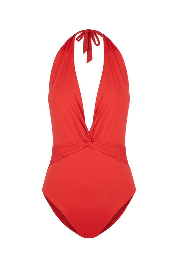 Womensecret Red plunging V-neck neckline swimsuit red