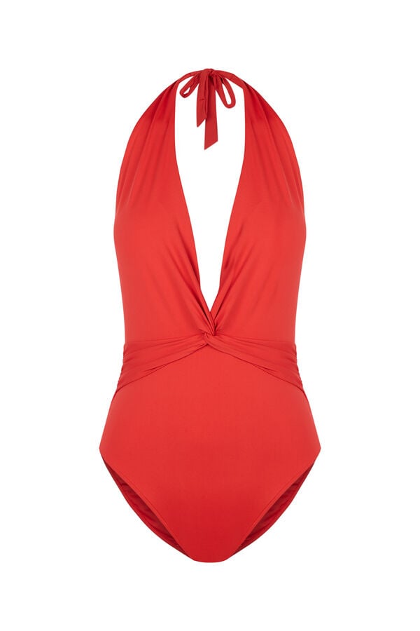 Womensecret Badeanzug tiefer V-Ausschnitt Rot Rot