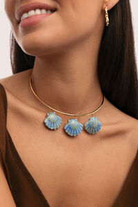 Singularu Blauer Shelly Choker aus Stahl und Goldbad