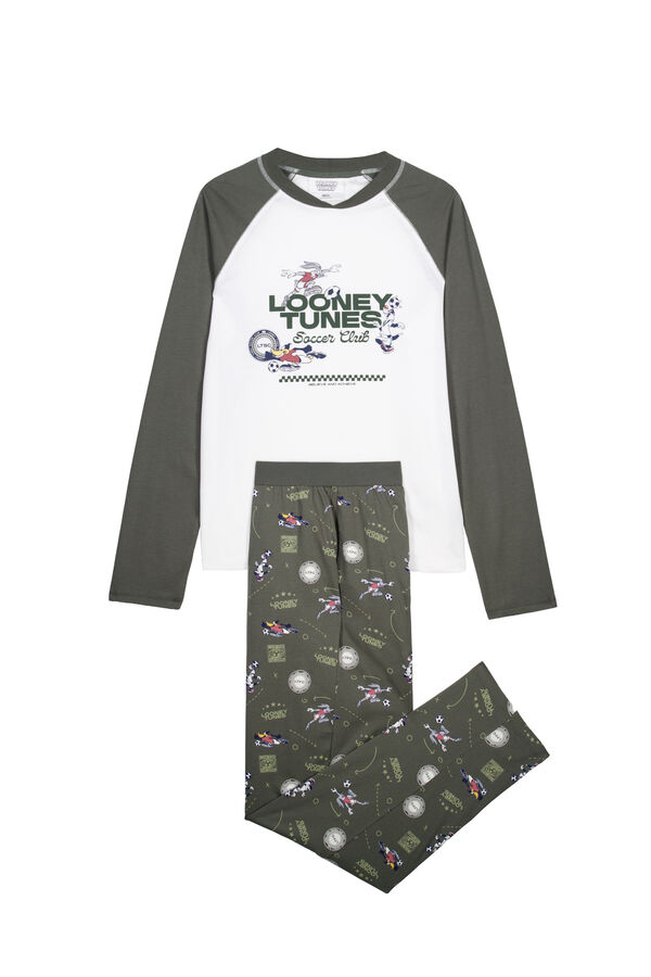 Women'secret Pijama largo algod&oacute;n Looney Tunes kaki