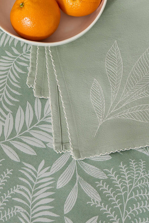 Textura Jacquard stain-resistant tablecloth green