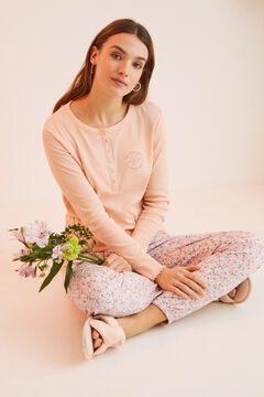 Womensecret Pyjama 100 % coton orange fleurs rouge