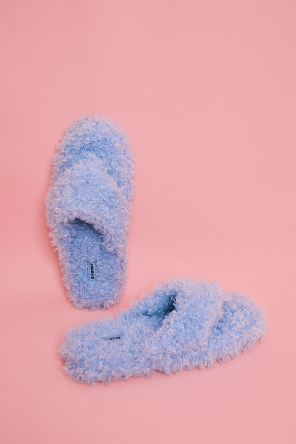 HI&BYE Blue faux shearling slippers blue