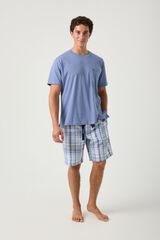 Kiff-Kiff Blue plaid short pyjamas with light blue T-shirt blue