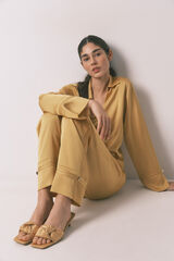 Women'secret Sandales talon chaton satin moutarde imprim&eacute;