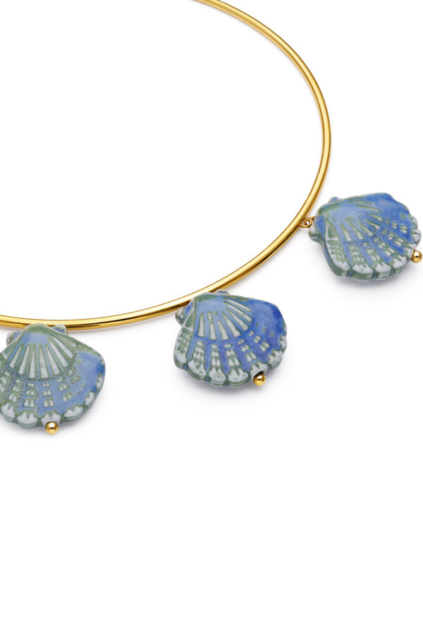 Singularu Blauer Shelly Choker aus Stahl und Goldbad mit Print