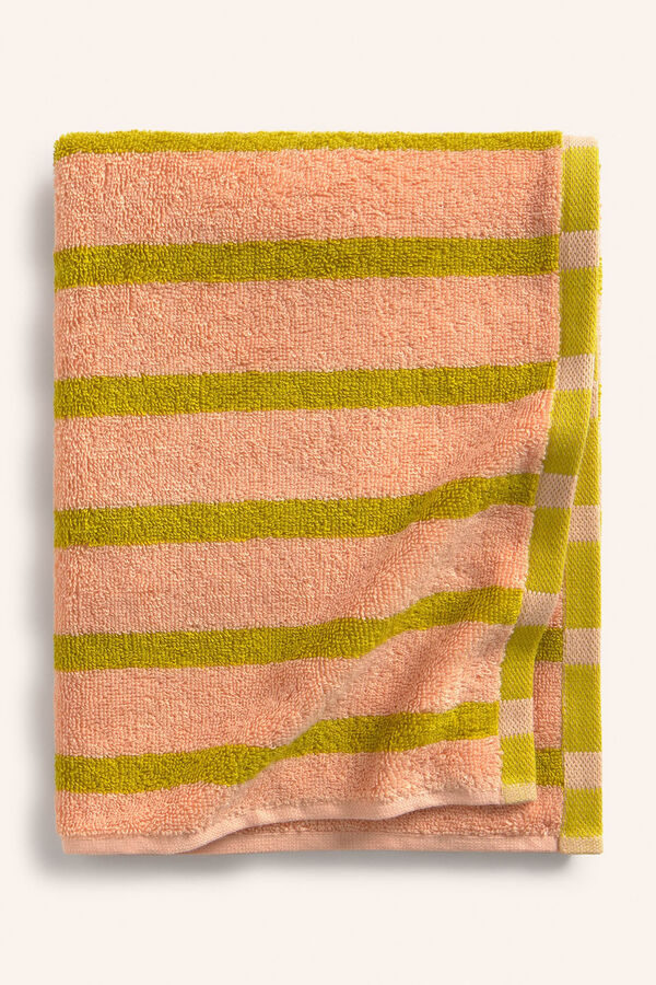 Calma House Toalla de baño de algodón de rizo a rayas rosas Saturno rosa