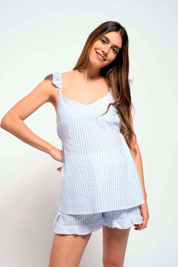 Womensecret Striped plain-weave nursing pyjama set bleu