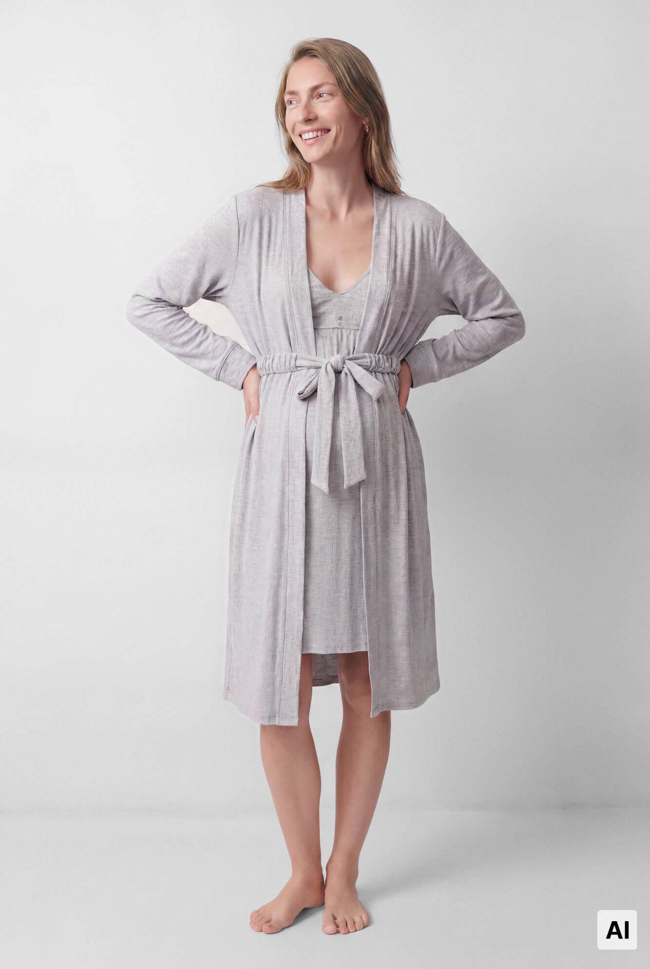 Women'secret Grey belted midi robe