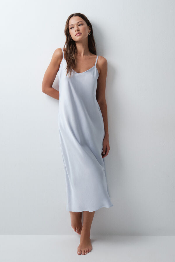 Women'secret Blue satin-finish long nightgown blue