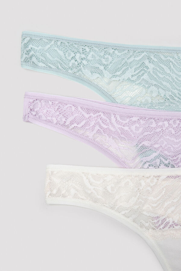 Penti Whisper Lace Detail 3 pack Tanga Panties printed