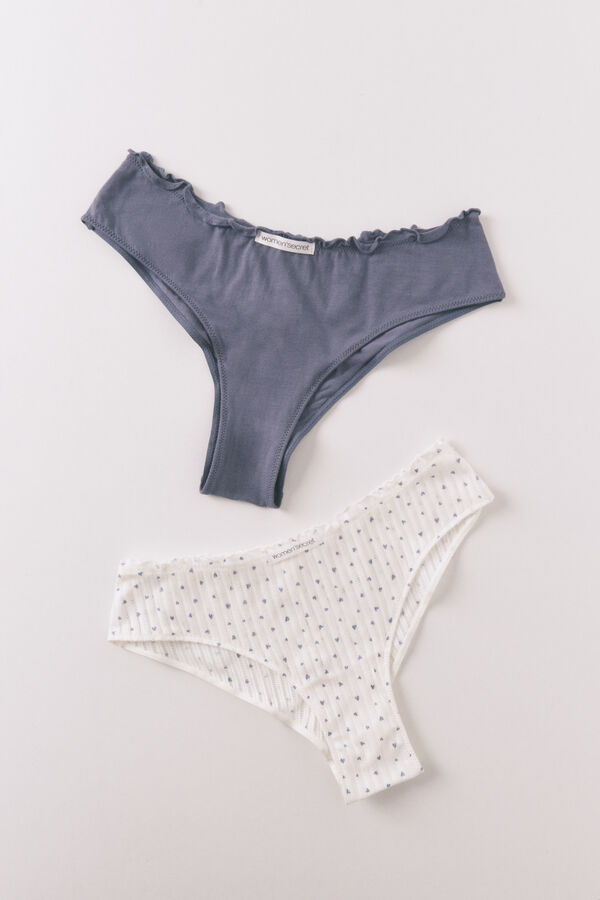 Women'secret Lot de 2 culottes larges en coton bleues et imprim&eacute;es blanches imprim&eacute;