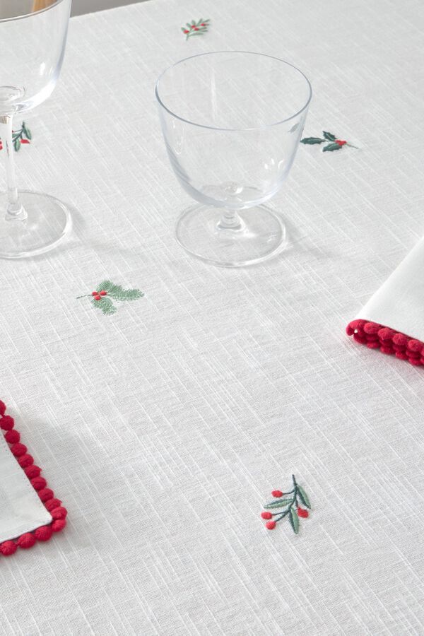 Textura Embroidered Christmas tablecloth white