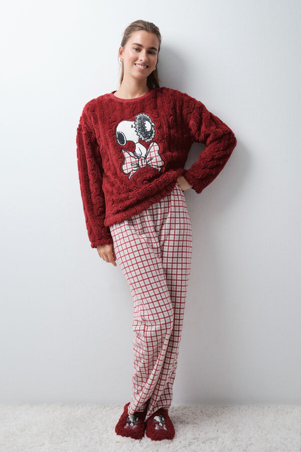 Women'secret Snoopy plaid fleece long pyjamas red