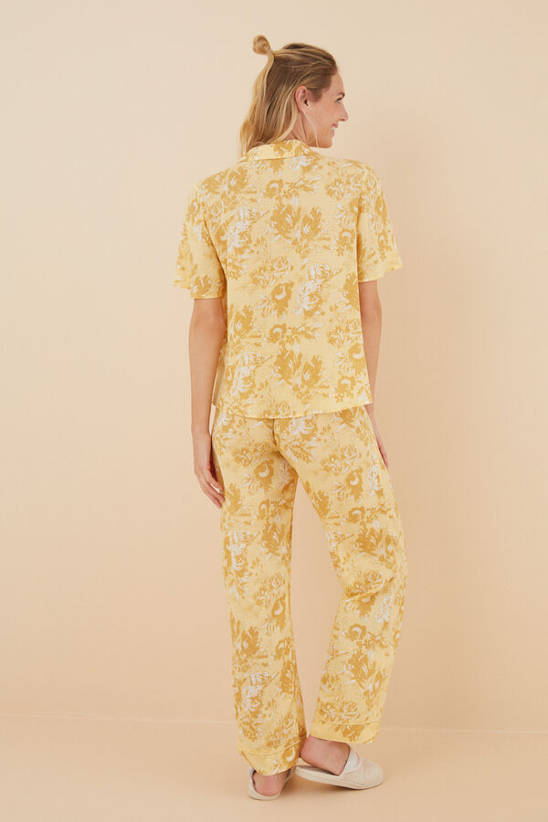 Womensecret Sárga, virágmintás, hosszú inges pizsama rávasalt mintás