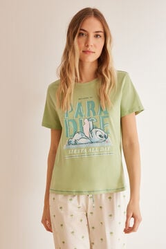 Womensecret Pyjama 100 % coton Capri palmiers vert