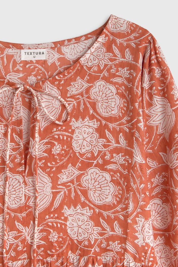 Textura T&uacute;nica algod&oacute;n estampada  larga rojo