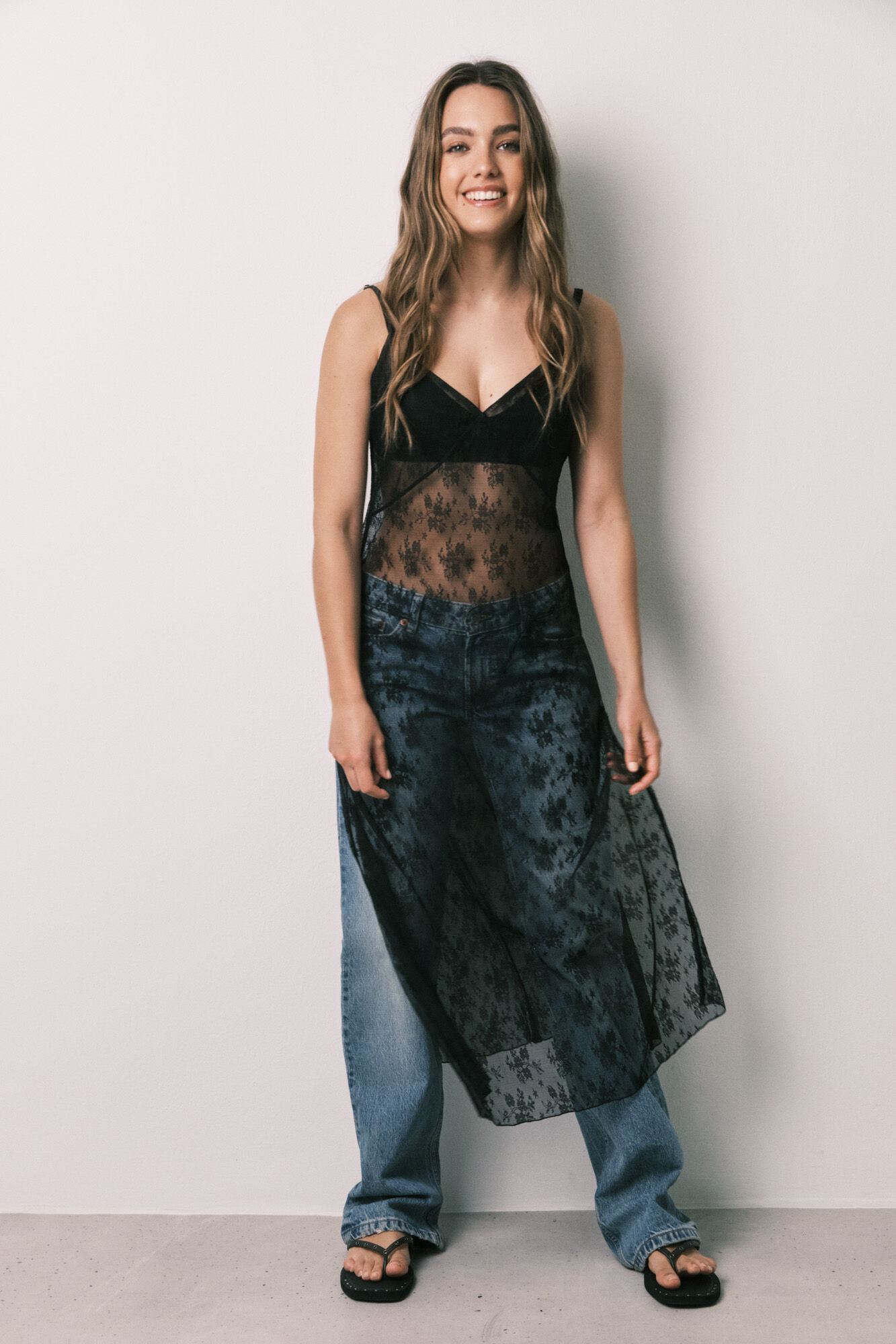 Women'secret Black lace strap long dress