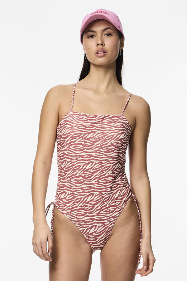 Womensecret Einteiliger Badeanzug mit Print und Trägern. Raffdetail an den Seiten. Rot