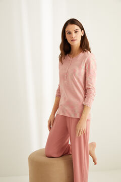 Womensecret Long-sleeved pink striped cotton Henley t-shirt printed