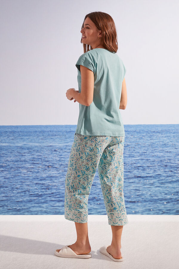 Womensecret Pijama comprido 100% algodão estampado verde verde