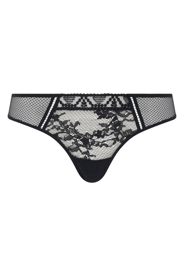 Womensecret Olivia tanga in embroidered tulle and lace Crna
