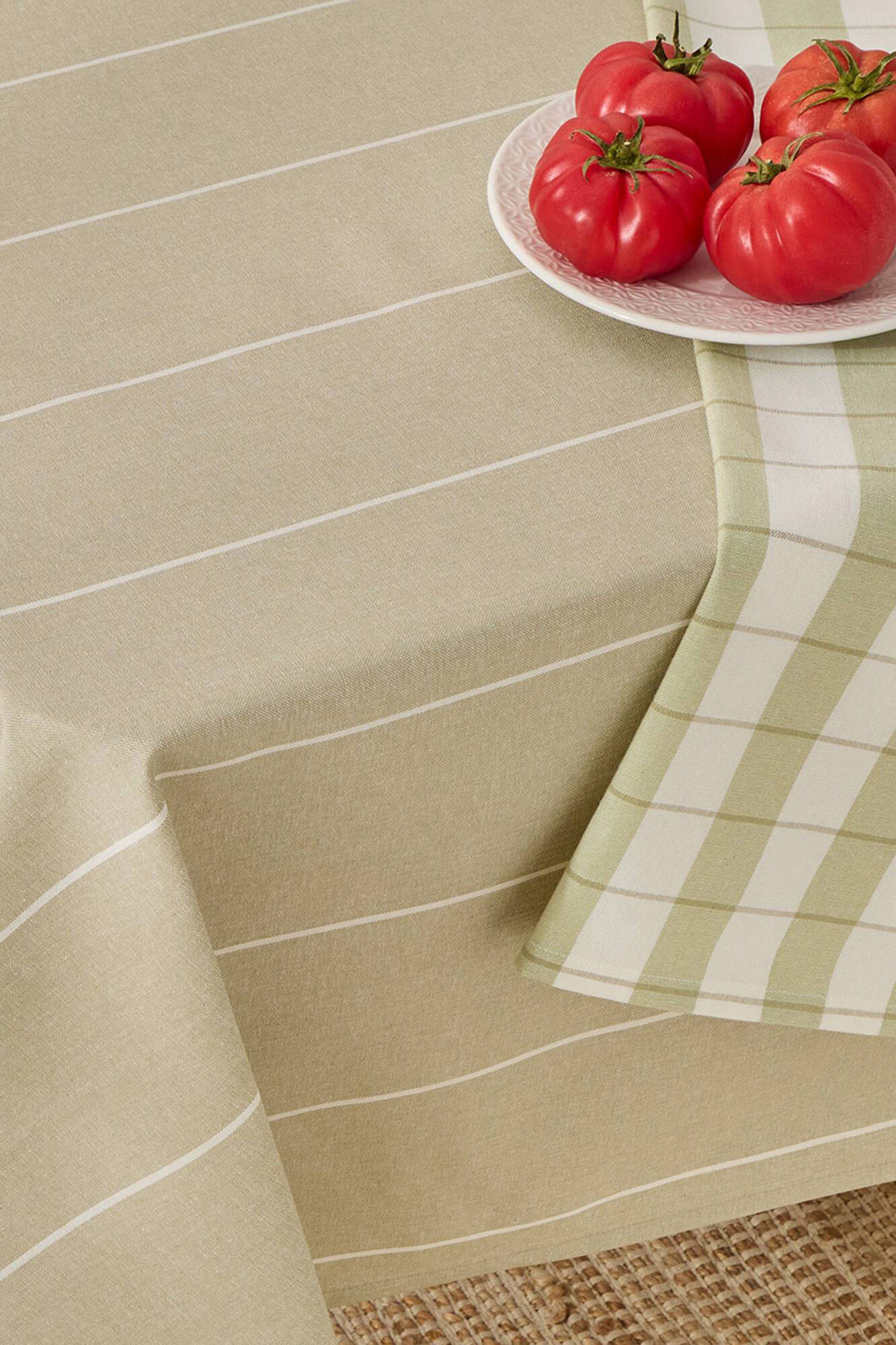 Textura Fleckenabweisende Streifen Tischdecke aus Baumwolle