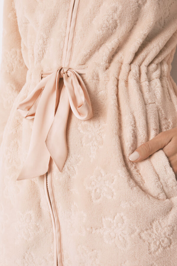 Women'secret Robe de chambre midi en polaire fleurie orange rouge