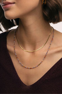 Singularu Doppelhalskette Lisse mit Kristallen aus vergoldetem Stahl